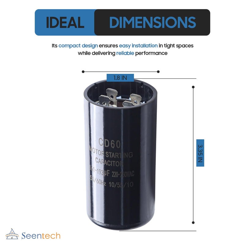 Seentech 161-193 uf/MFD 220-250 VAC ±20% CD60 Round Motor Start Capacitor 50/60 Hz AC Electric Motor Universal Fit for AC Motor Run or Fan Start and Cool or Heat Pump Air Conditioner - Image 4